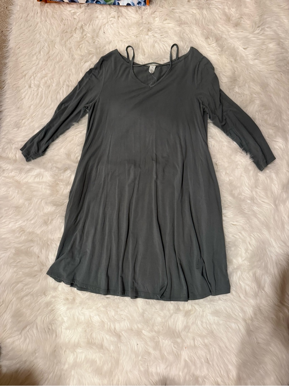 Women's Casual V-Neck Long Sleeve Swing Dress - Dark Green